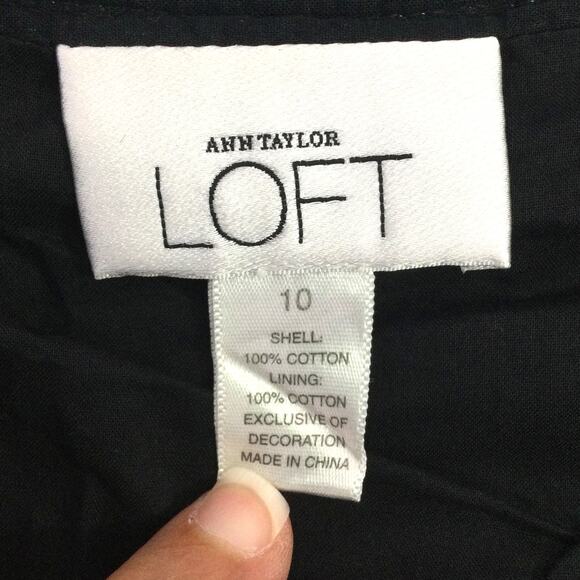 Ann Taylor LOFT Floral Beaded Pleated Pom Pom Hem A-line Skirt Black Size 10 - Picture 6 of 9